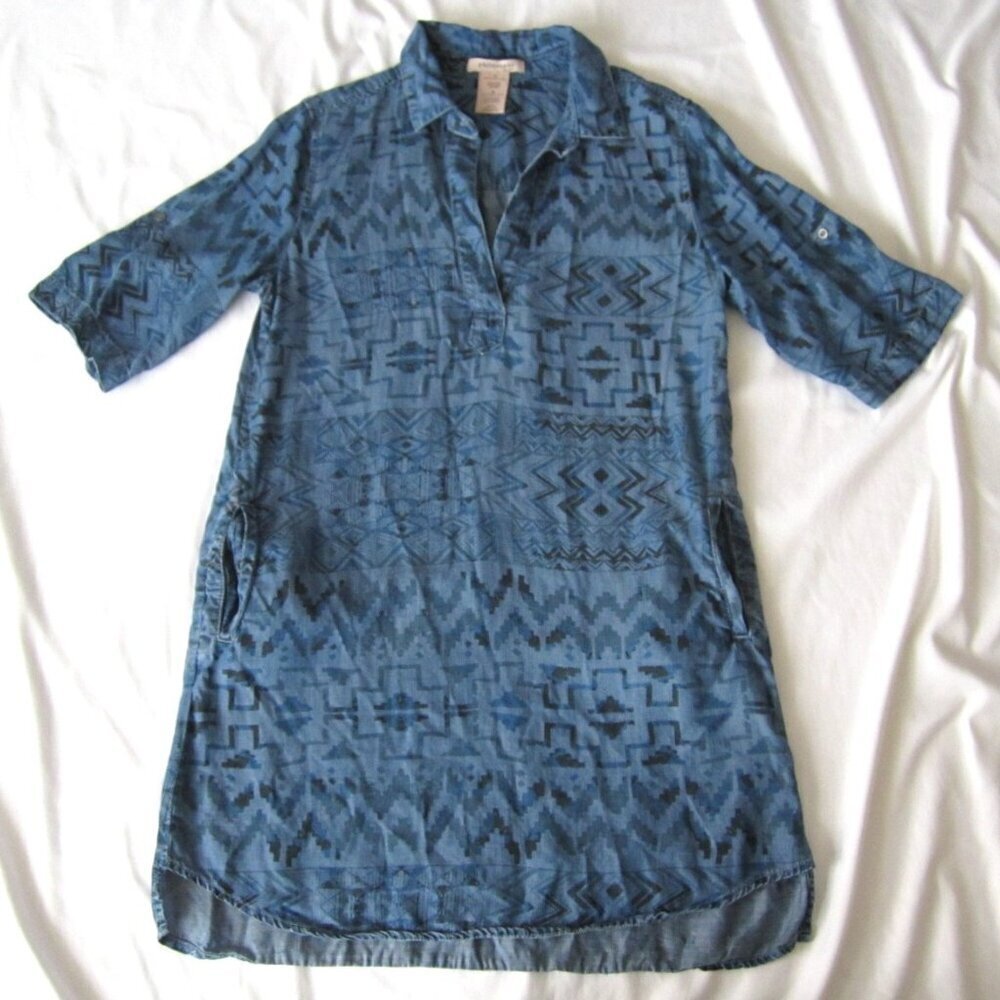 Women's Philosphy 100% Tencel V Neck Aztec Print Shirt Dress Sz M (WB455)